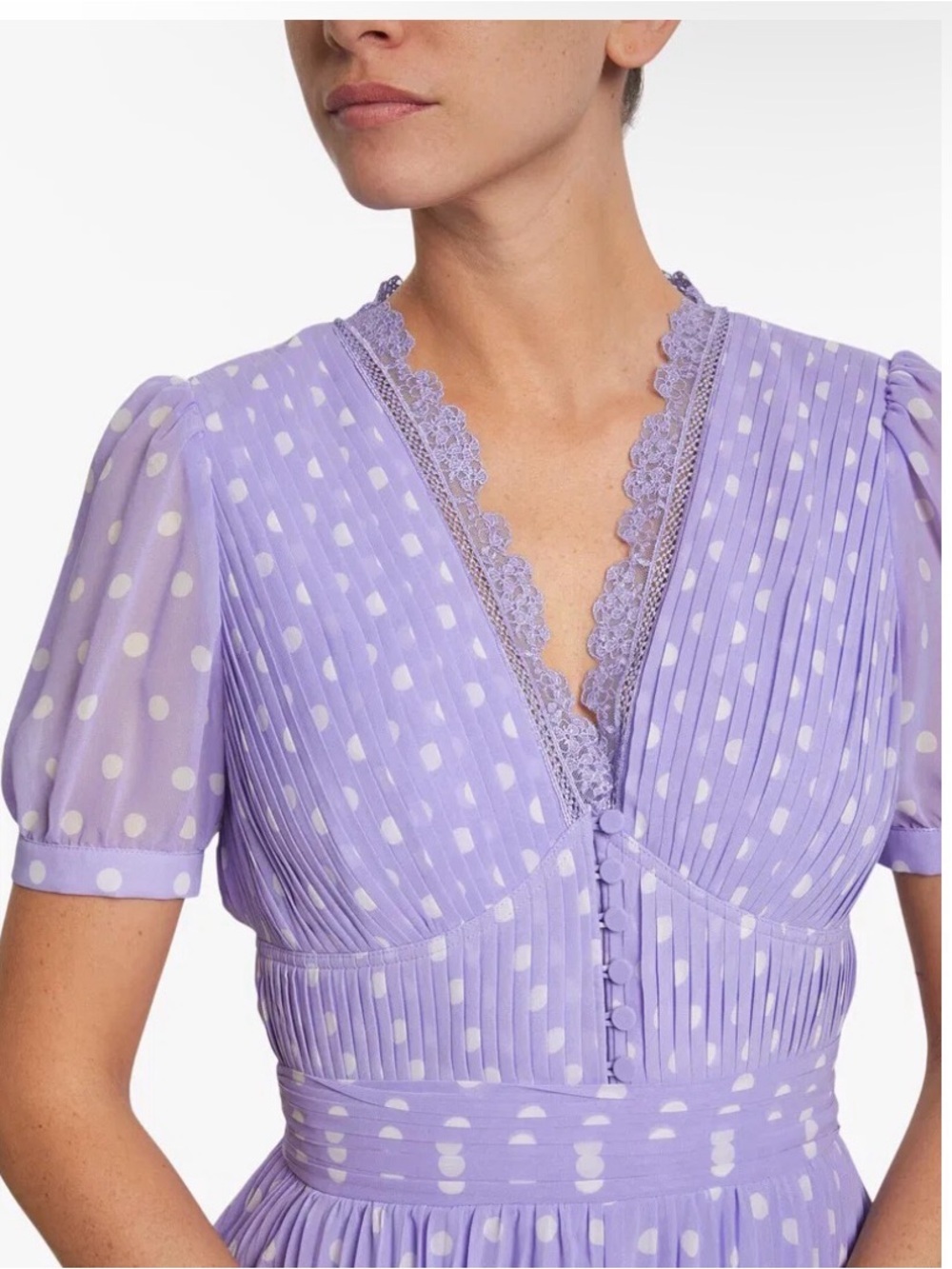Self-Portrait Lilac Polka-Dot Print Pleated Chiffon Midi Dress US 8 - Picture 6 of 16